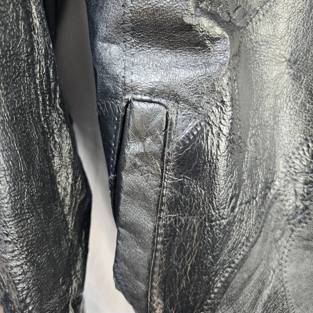 Vintage 80s Leather And Soul Genuine Jacket Patchwork Mens XL Black Retro Edgy
